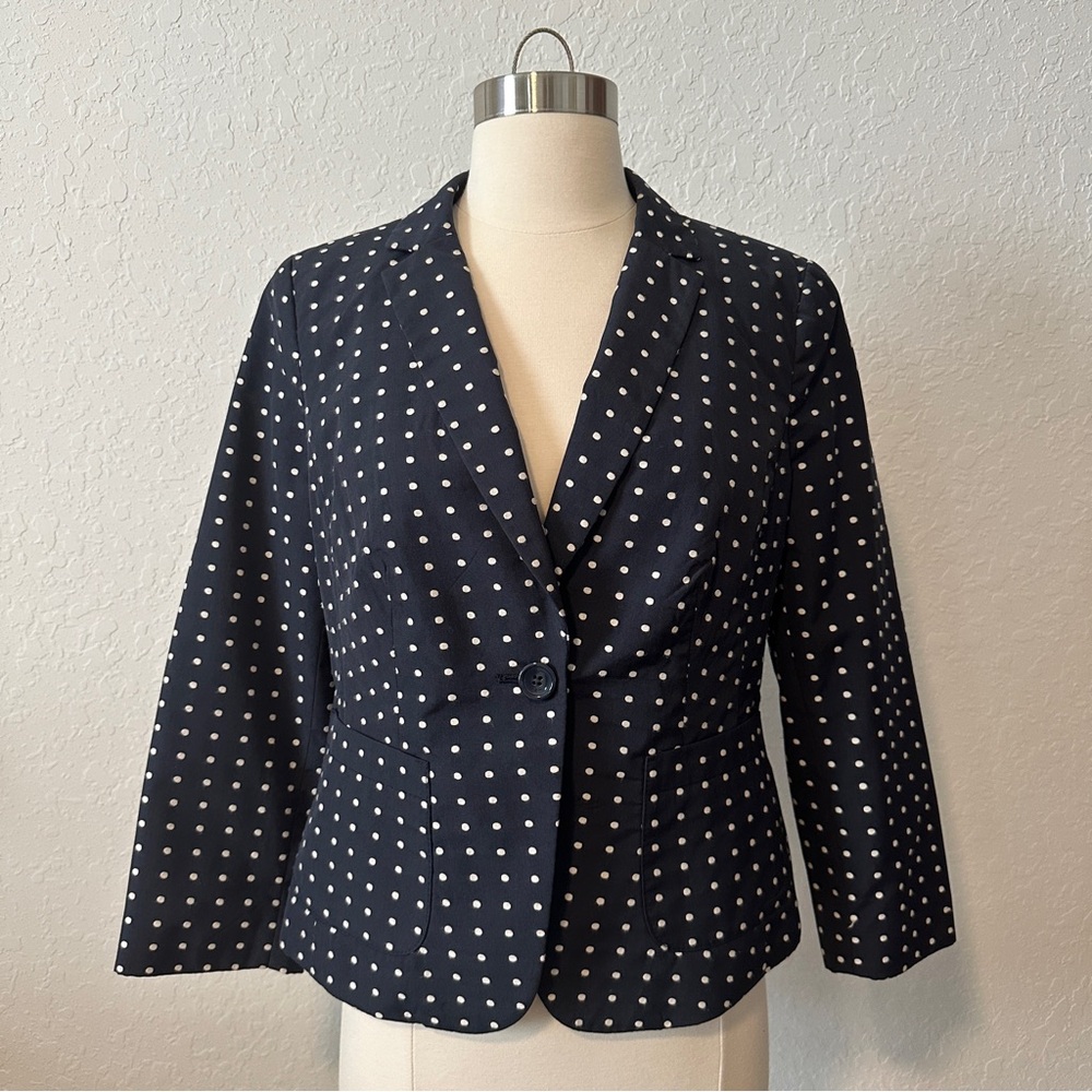 The Limited M Polka Dot Cropped Summer 3/4 Sleeve Blazer Suit Jacket Navy Blue